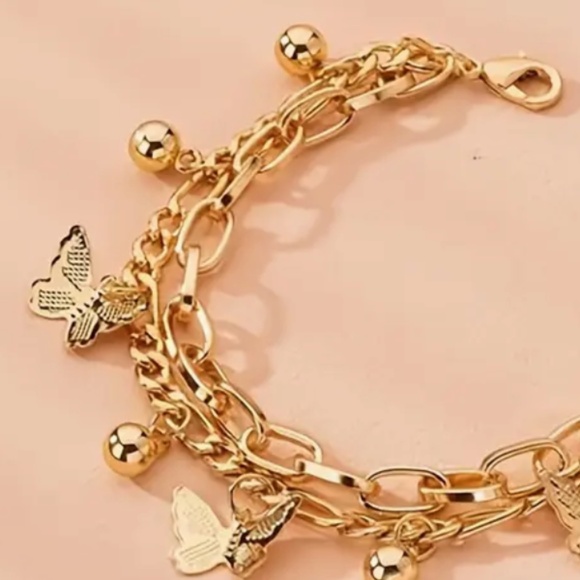Charm Bracelet- Double Chain Butterfly Vintage Style - Adjustable Size - NWT - Picture 4 of 4